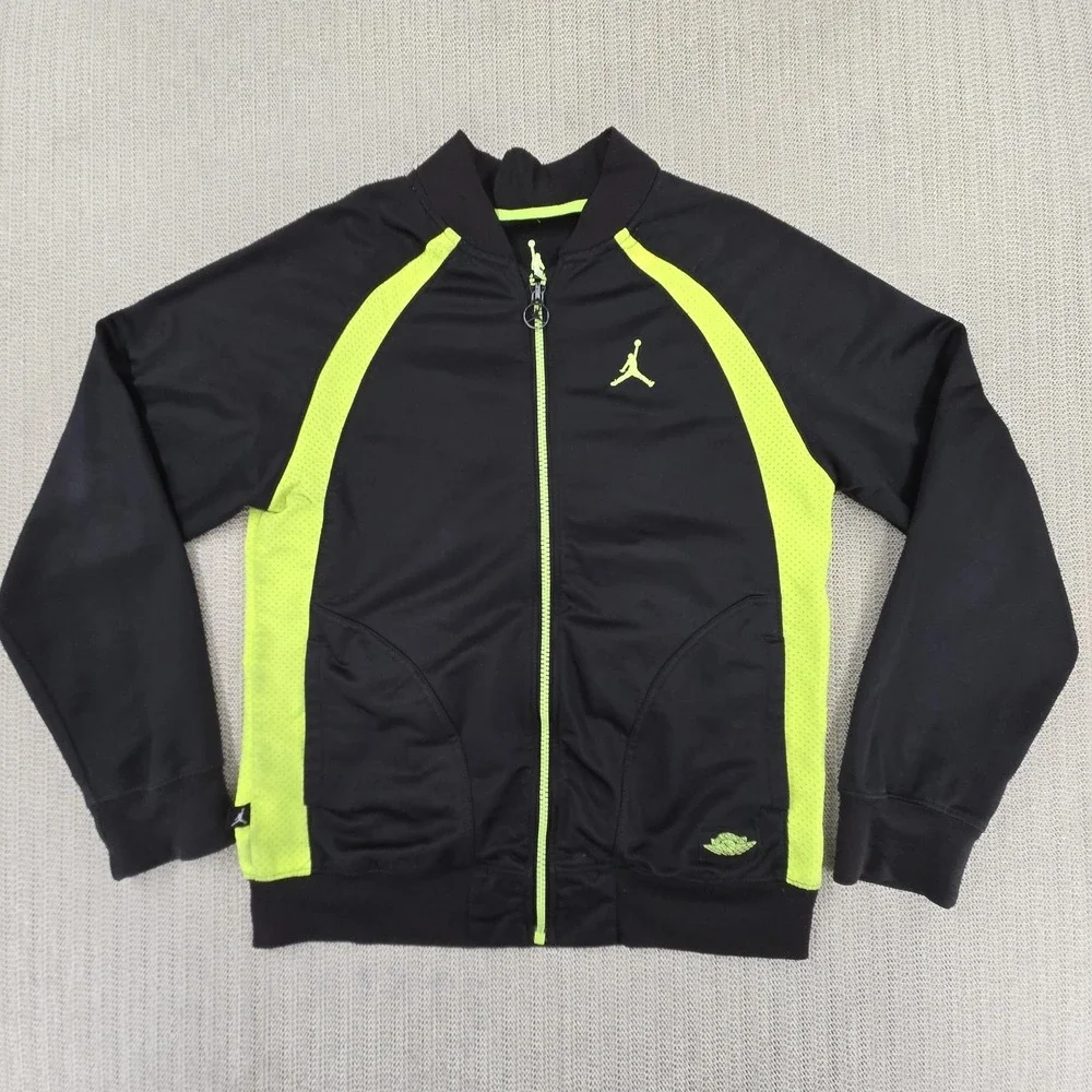 Jordan Track Jacket Youth 10-12 Black Green Full Zip‎ Colorblock Jumpman Logo